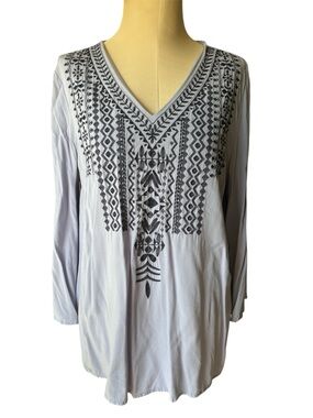 J. Jill Pale blue V-Neck Embroidered Tunic
